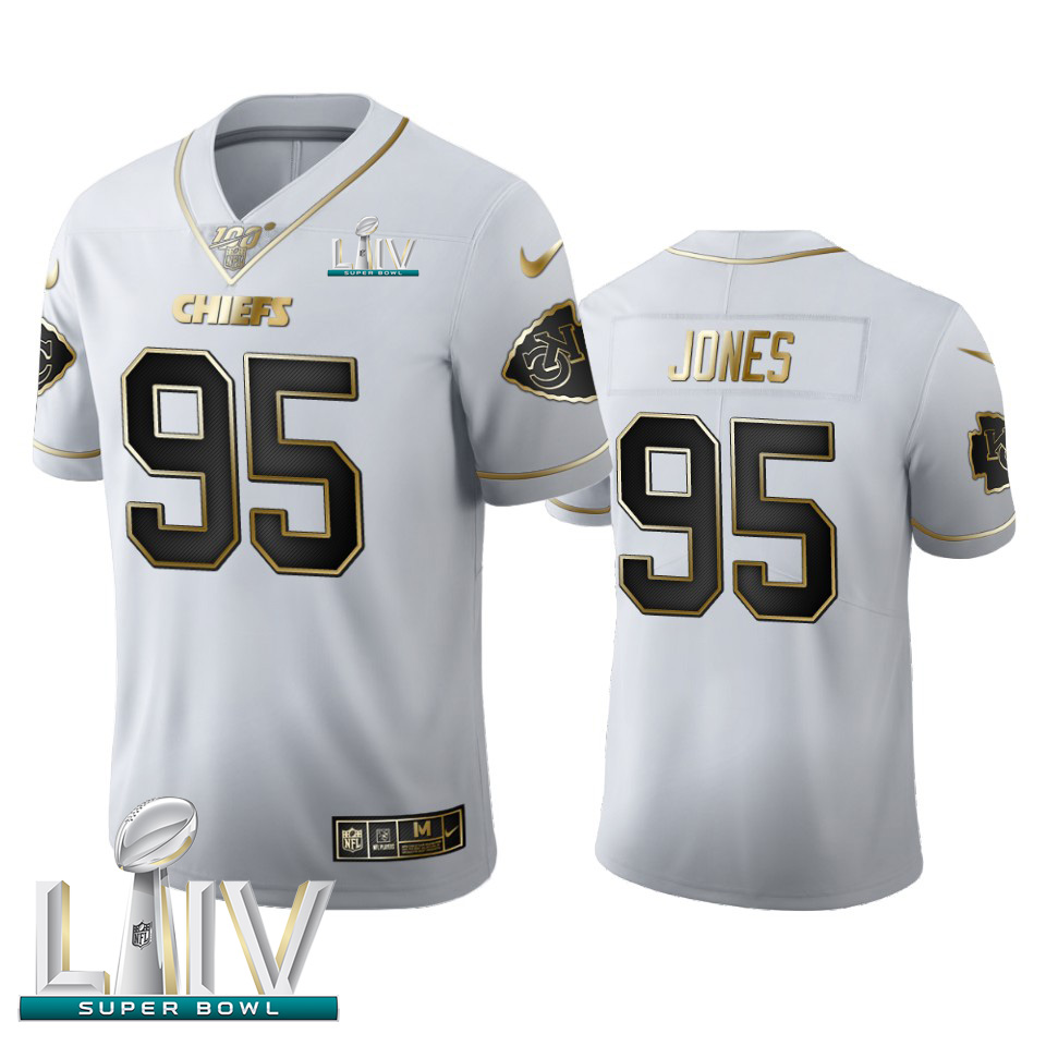 Kansas City Chiefs #95 Chris Jones Men's White Golden Super Bowl LIV 2020 Edition Vapor Limited 100 Jersey cheap jerseys for sale - CheapJerseys.Shop