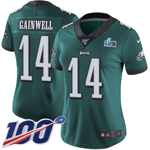 Eagles #14 Kenneth Gainwell Green Team Color Super Bowl LVII Patch Women's Stitched 100th Season Vapor Untouchable Limited Jersey cheap jerseys for sale - CheapJerseys.Shop