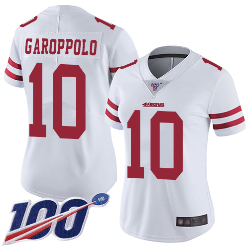 49ers #10 Jimmy Garoppolo White Women's Stitched 100th Season Vapor Limited Jersey cheap jerseys for sale - CheapJerseys.Shop