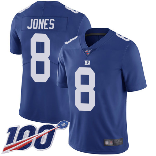 Giants #8 Daniel Jones Royal Blue Team Color Men's Stitched 100th Season Vapor Limited Jersey cheap jerseys for sale - CheapJerseys.Shop