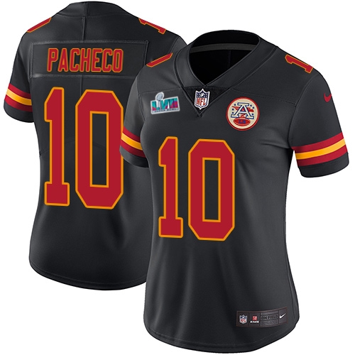 Chiefs #10 Isiah Pacheco Black Super Bowl LVII Patch Women's Stitched Limited Rush Jersey cheap jerseys for sale - CheapJerseys.Shop