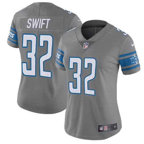 Detroit Lions #32 D'Andre Swift Gray Women's Stitched Limited Rush Jersey Womens cheap jerseys for sale - CheapJerseys.Shop