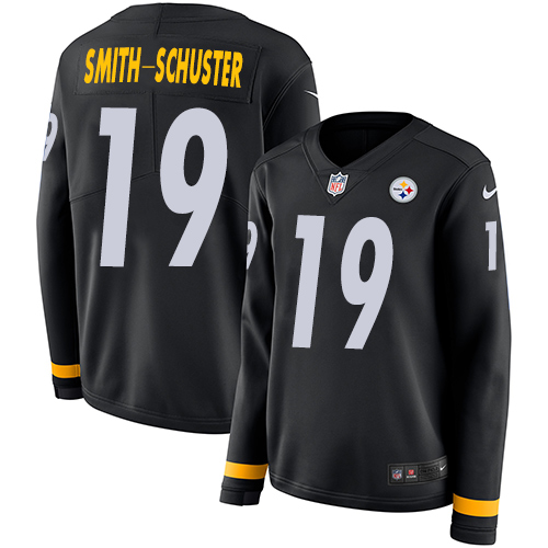 Pittsburgh Steelers #19 JuJu Smith-Schuster Black Team Color Women's Stitched Limited Therma Long Sleeve Jersey Womens cheap jerseys for sale - CheapJerseys.Shop