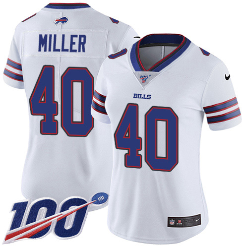 Bills #40 Von Miller White Women's Stitched 100th Season Vapor Untouchable Limited Jersey cheap jerseys for sale - CheapJerseys.Shop