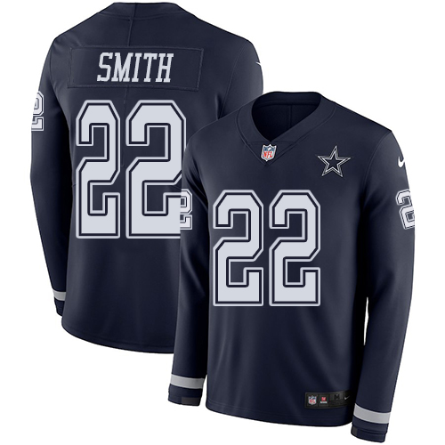 Cowboys #22 Emmitt Smith Navy Blue Team Color Men's Stitched Limited Therma Long Sleeve Jersey cheap jerseys for sale - CheapJerseys.Shop