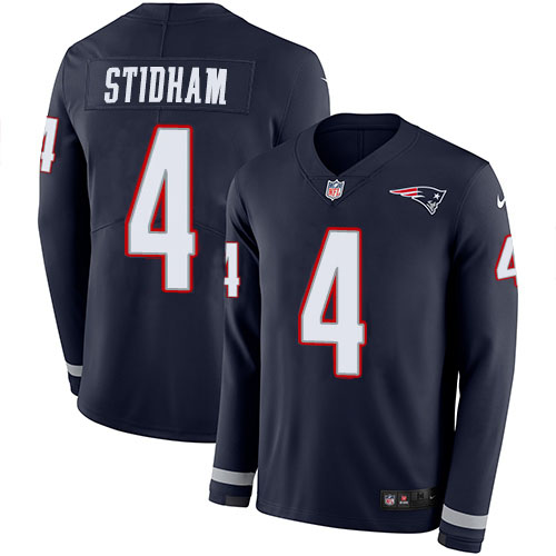 New England Patriots #4 Jarrett Stidham Navy Blue Team Color Men's Stitched Limited Therma Long Sleeve Jersey Men's cheap jerseys for sale - CheapJerseys.Shop