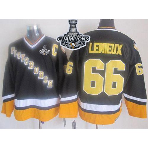 Pittsburgh Penguins #66 Mario Lemieux Black/Yellow CCM Throwback 2017 Stanley Cup Finals Champions Stitched Jersey Men's cheap jerseys for sale - CheapJerseys.Shop