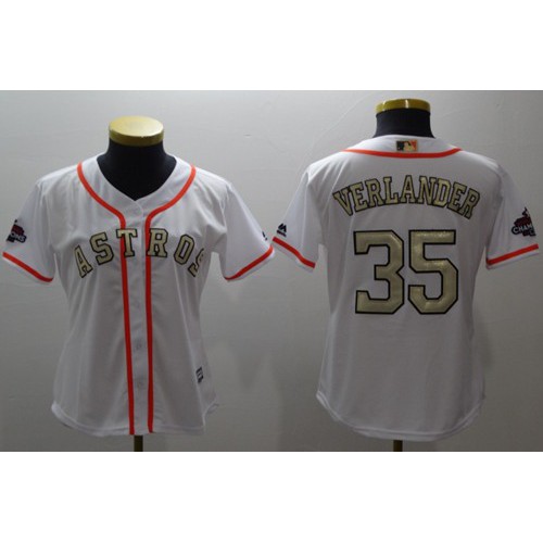 Houston Astros #35 Justin Verlander White 2017 World Series Champions Gold Program Cool Base Women's Stitched Jersey Womens cheap jerseys for sale - CheapJerseys.Shop