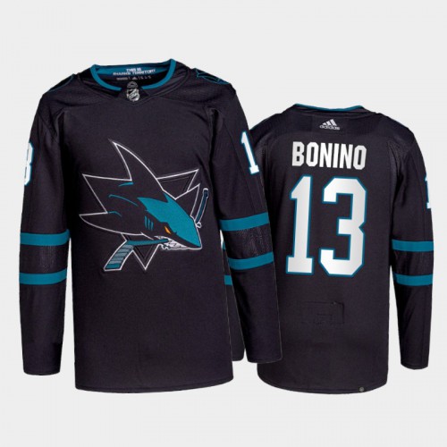 San Jose Sharks #13 Nick Bonino Men's 2021-22 Alternate Authentic Jersey - Black Men's cheap jerseys for sale - CheapJerseys.Shop