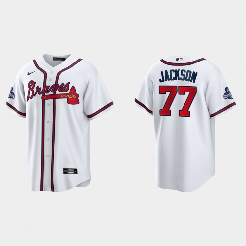 Atlanta Atlanta Braves #77 Luke Jackson Men's 2021 World Series Champions Patch Authentic Player Jersey - White Men's cheap jerseys for sale - CheapJerseys.Shop