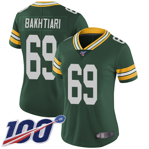 Green Bay Packers #69 David Bakhtiari Green Team Color Women's Stitched 100th Season Vapor Limited Jersey Womens cheap jerseys for sale - CheapJerseys.Shop