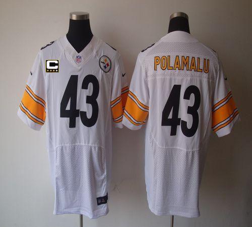Steelers #43 Troy Polamalu White With C Patch Men's Stitched Elite Jersey cheap jerseys for sale - CheapJerseys.Shop