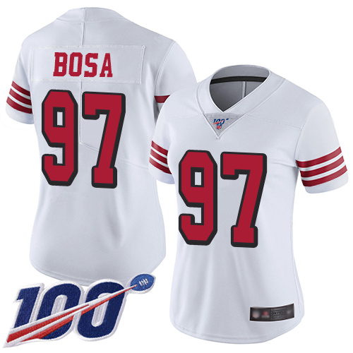 49ers #97 Nick Bosa White Rush Women's Stitched Limited 100th Season Jersey cheap jerseys for sale - CheapJerseys.Shop