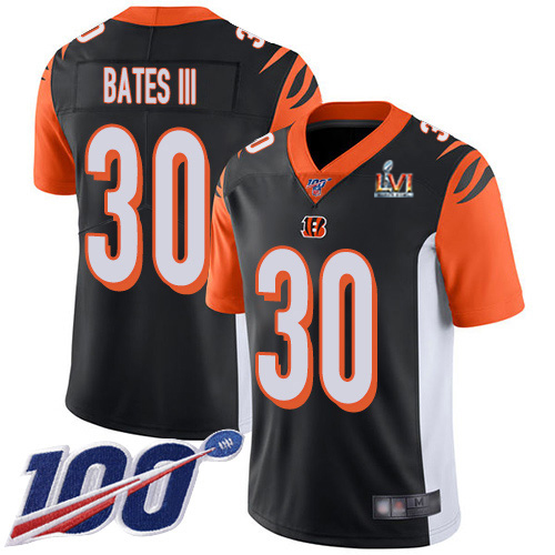 Bengals #30 Jessie Bates Black Team Color Super Bowl LVI Patch Youth Stitched 100th Season Vapor Limited Jersey cheap jerseys for sale - CheapJerseys.Shop