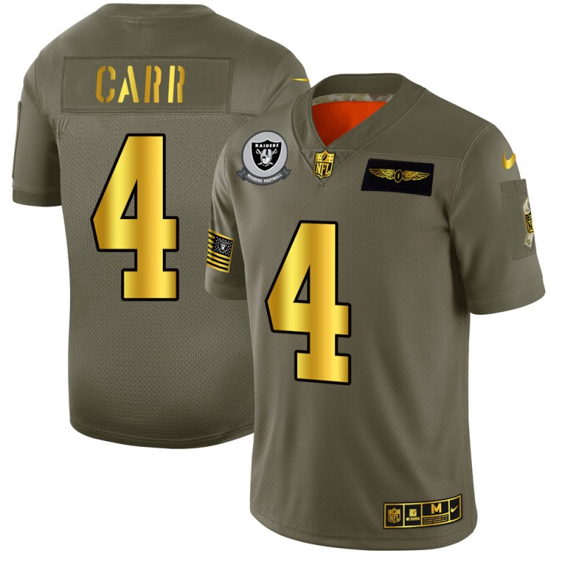 Raiders #4 Derek Carr Men's Olive Gold 2019 Salute To Service Limited Jersey cheap jerseys for sale - CheapJerseys.Shop