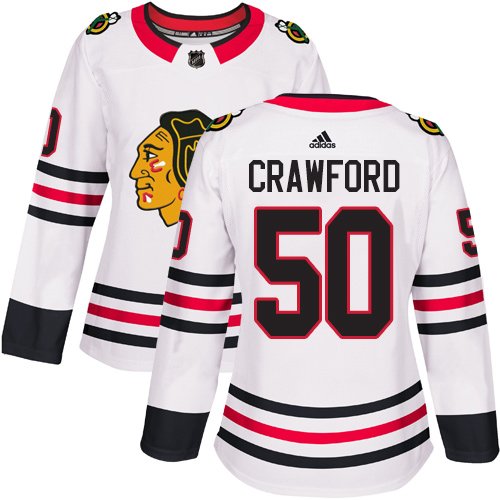 Chicago Blackhawks #50 Corey Crawford White Road Authentic Women's Stitched Jersey Womens cheap jerseys for sale - CheapJerseys.Shop