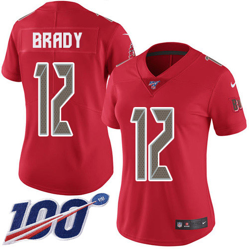 Buccaneers #12 Tom Brady Red Women's Stitched Limited Rush 100th Season Jersey cheap jerseys for sale - CheapJerseys.Shop