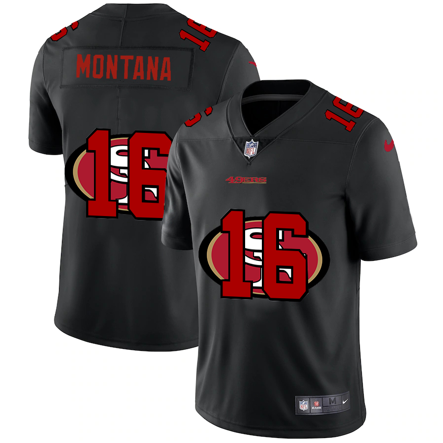 San Francisco 49ers #16 Joe Montana Men's Team Logo Dual Overlap Limited Jersey Black cheap jerseys for sale - CheapJerseys.Shop