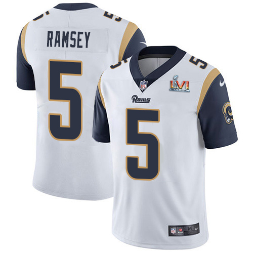 Rams #5 Jalen Ramsey White Super Bowl LVI Patch Youth Stitched Vapor Untouchable Limited Jersey cheap jerseys for sale - CheapJerseys.Shop