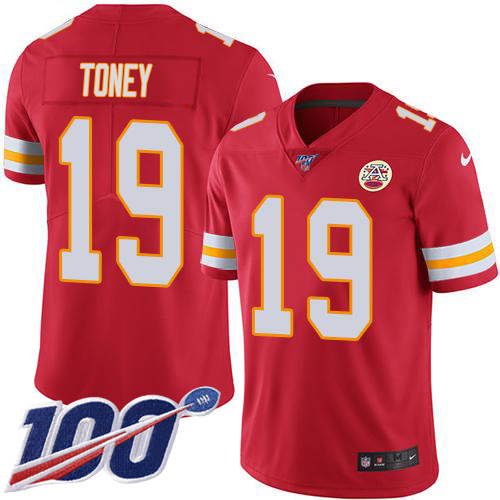 Chiefs #19 Kadarius Toney Red Team Color Men's Stitched 100th Season Vapor Limited Jersey cheap jerseys for sale - CheapJerseys.Shop