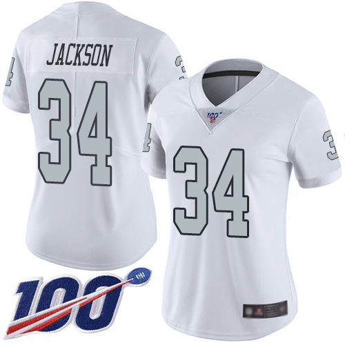 Raiders #34 Bo Jackson White Women's Stitched Limited Rush 100th Season Jersey cheap jerseys for sale - CheapJerseys.Shop