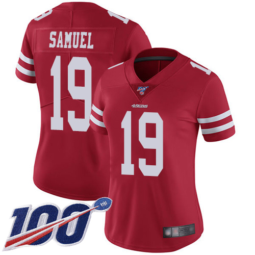 49ers #19 Deebo Samuel Red Team Color Women's Stitched 100th Season Vapor Limited Jersey cheap jerseys for sale - CheapJerseys.Shop