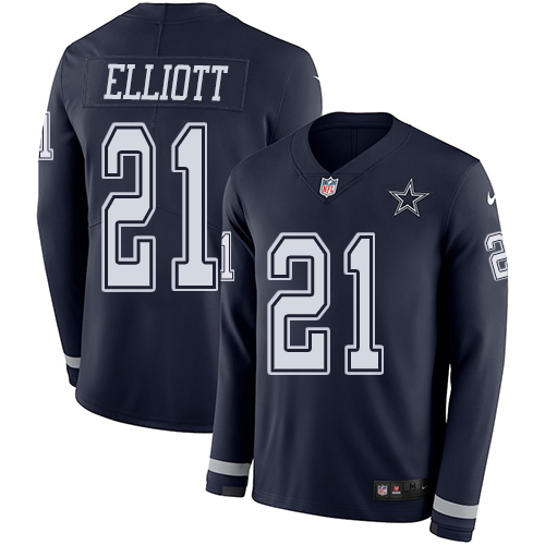 Cowboys #21 Ezekiel Elliott Navy Blue Team Color Youth Stitched Limited Therma Long Sleeve Jersey cheap jerseys for sale - CheapJerseys.Shop