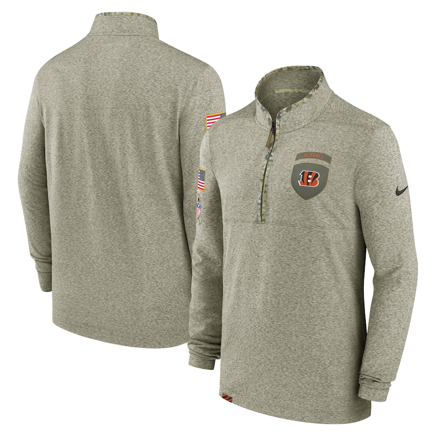 Cincinnati Bengals 2022 Salute To Service Shield Quarter-Zip Top - Olive cheap jerseys for sale - CheapJerseys.Shop