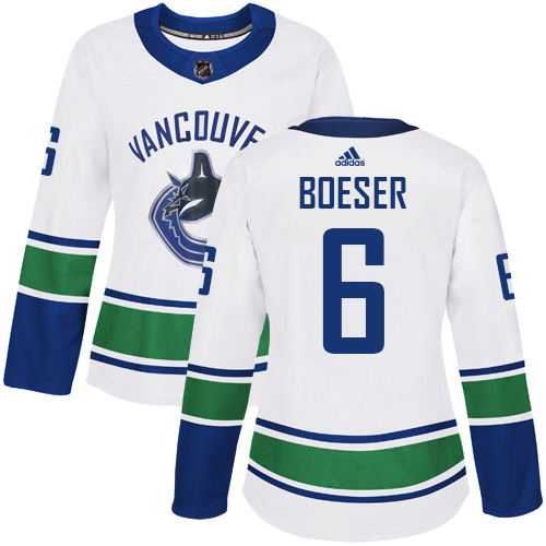 Vancouver Canucks #6 Brock Boeser White Road Authentic Women's Stitched Jersey Womens cheap jerseys for sale - CheapJerseys.Shop