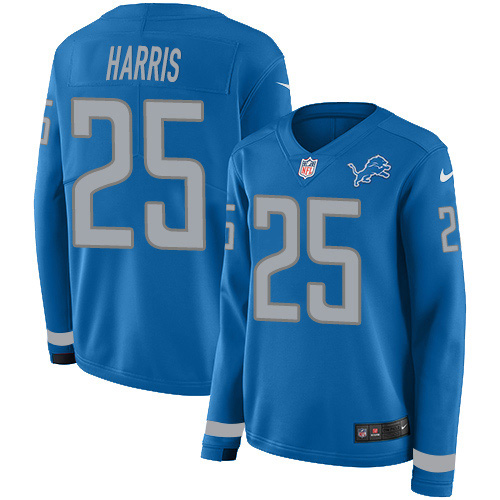 Detroit Lions #25 Will Harris Blue Team Color Women's Stitched Limited Therma Long Sleeve Jersey Womens cheap jerseys for sale - CheapJerseys.Shop