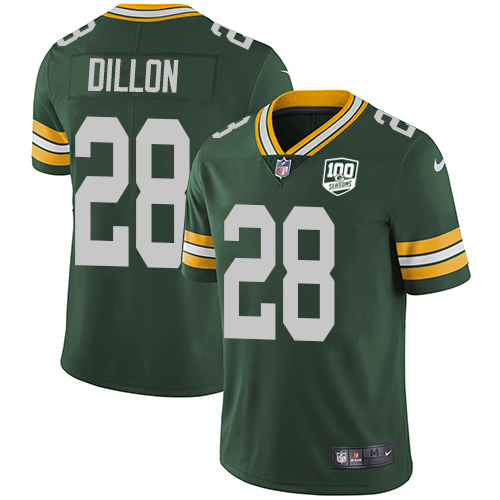 Packers #28 AJ Dillon Green Team Color Youth 100th Season Stitched Vapor Untouchable Limited Jersey cheap jerseys for sale - CheapJerseys.Shop