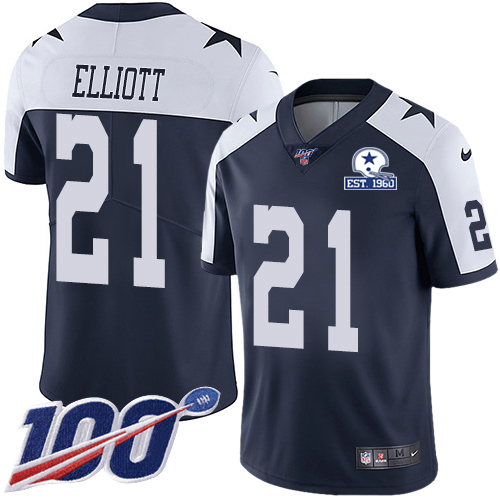 Cowboys #21 Ezekiel Elliott Navy Blue Thanksgiving Men's Stitched With Established In 1960 Patch 100th Season Vapor Untouchable Limited Throwback cheap jerseys for sale - CheapJerseys.Shop
