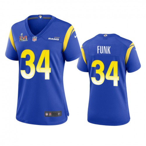 Los Angeles Los Angeles Rams #34 Jake Funk Women's Super Bowl LVI Patch Game Jersey - Royal Womens cheap jerseys for sale - CheapJerseys.Shop