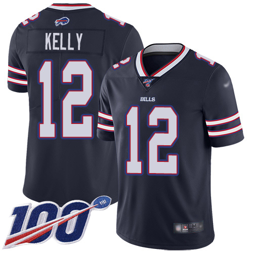 Bills #12 Jim Kelly Navy Men's Stitched Limited Inverted Legend 100th Season Jersey cheap jerseys for sale - CheapJerseys.Shop