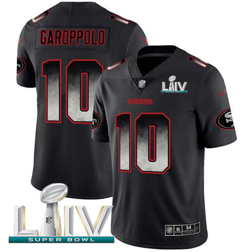 49ers #10 Jimmy Garoppolo Black Super Bowl LIV 2020 Men's Stitched Vapor Untouchable Limited Smoke Fashion Jersey cheap jerseys for sale - CheapJerseys.Shop