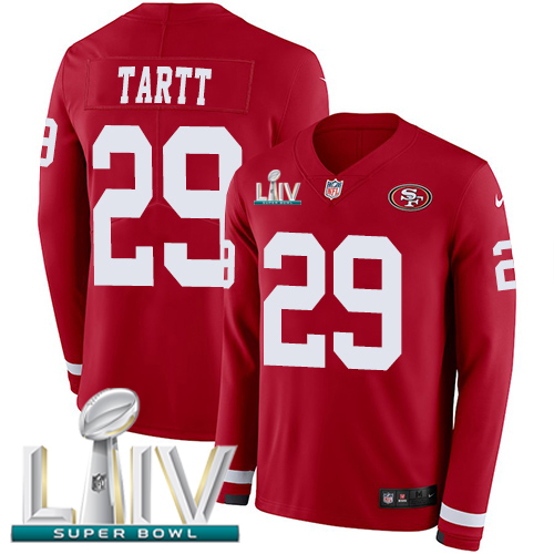 San Francisco 49ers #29 Jaquiski Tartt Red Super Bowl LIV 2020 Team Color Youth Stitched Limited Therma Long Sleeve Jersey Youth cheap jerseys for sale - CheapJerseys.Shop