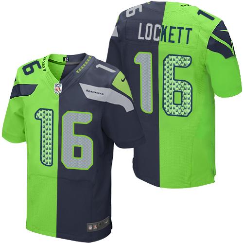 Seahawks #16 Tyler Lockett Steel Blue/Green Men's Stitched Elite Split Jersey cheap jerseys for sale - CheapJerseys.Shop