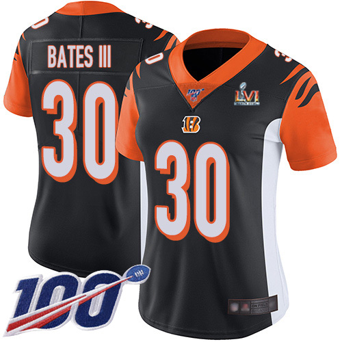 Bengals #30 Jessie Bates Black Team Color Super Bowl LVI Patch Women's Stitched 100th Season Vapor Untouchable Limited Jersey cheap jerseys for sale - CheapJerseys.Shop