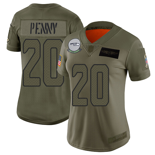Seattle Seahawks #20 Rashaad Penny Camo Women's Stitched Limited 2019 Salute to Service Jersey Womens cheap jerseys for sale - CheapJerseys.Shop