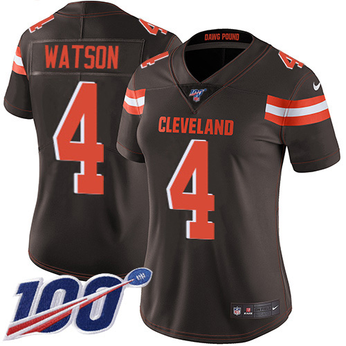 Browns #4 Deshaun Watson Brown Team Color Women's Stitched 100th Season Vapor Untouchable Limited Jersey cheap jerseys for sale - CheapJerseys.Shop