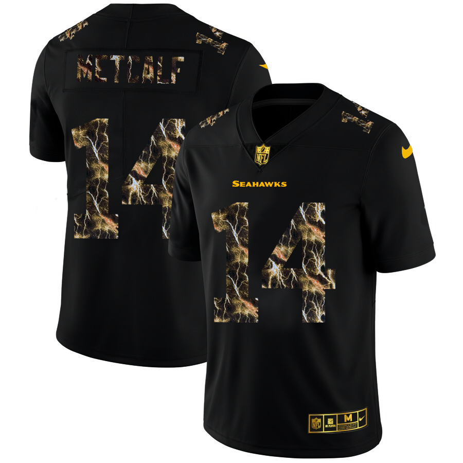 Seattle Seahawks #14 DK Metcalf Men's Black Flocked Lightning Vapor Limited Jersey cheap jerseys for sale - CheapJerseys.Shop