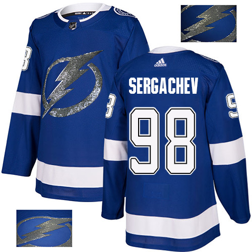 Tampa Bay Lightning #98 Mikhail Sergachev Blue Home Authentic Fashion Gold Stitched Jersey Men's cheap jerseys for sale - CheapJerseys.Shop