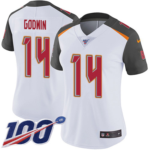 Buccaneers #14 Chris Godwin White Women's Stitched 100th Season Vapor Untouchable Limited Jersey cheap jerseys for sale - CheapJerseys.Shop