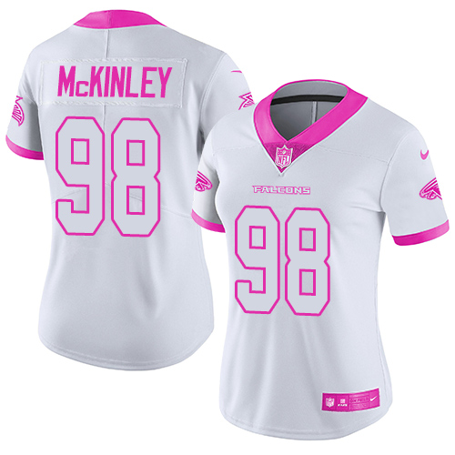 Atlanta Falcons #98 Takkarist McKinley White/Pink Women's Stitched Limited Rush Fashion Jersey Womens cheap jerseys for sale - CheapJerseys.Shop