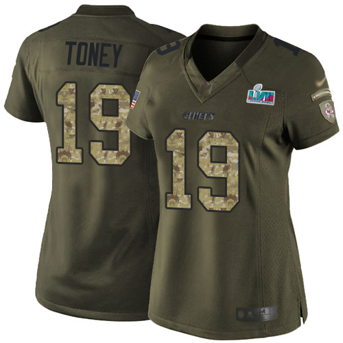 Chiefs #19 Kadarius Toney Green Super Bowl LVII Patch Women's Stitched Limited 2015 Salute To Service Jersey cheap jerseys for sale - CheapJerseys.Shop