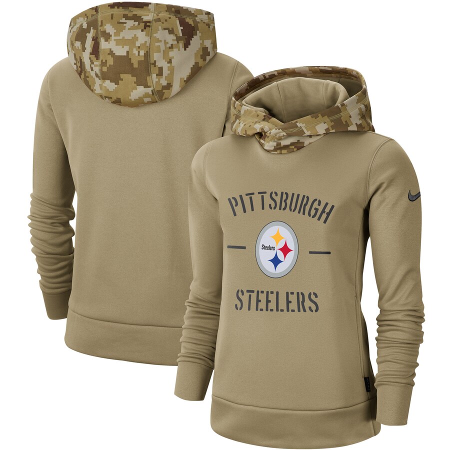 Women's Pittsburgh Steelers Khaki 2019 Salute To Service Therma Pullover Hoodie cheap jerseys for sale - CheapJerseys.Shop