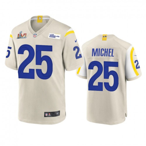 Los Angeles Los Angeles Rams #25 Sony Michel Men's Super Bowl LVI Patch Game Jersey - Bone Men's cheap jerseys for sale - CheapJerseys.Shop