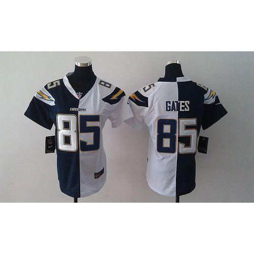 Los Angeles Chargers #85 Antonio Gates Navy Blue/White Women's Stitched Elite Split Jersey Womens cheap jerseys for sale - CheapJerseys.Shop