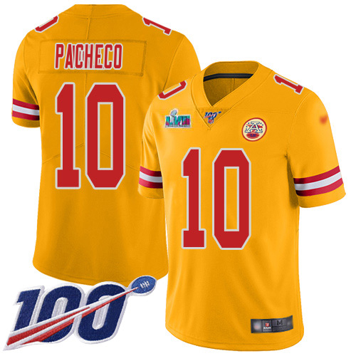 Chiefs #10 Isiah Pacheco Gold Super Bowl LVII Patch Men's Stitched Limited Inverted Legend 100th Season Jersey cheap jerseys for sale - CheapJerseys.Shop