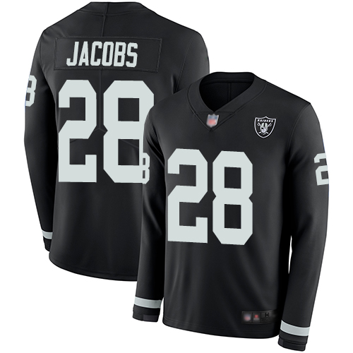 Raiders #28 Josh Jacobs Black Team Color Men's Stitched Limited Therma Long Sleeve Jersey cheap jerseys for sale - CheapJerseys.Shop